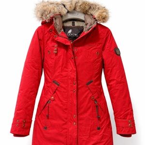 Women's Red Ski Jacket with Fur Hood size XS Used Once, Like New